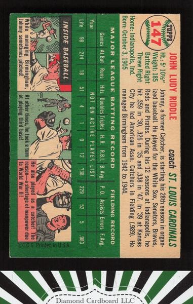1954 Topps #147 Johnny Riddle EX a, back