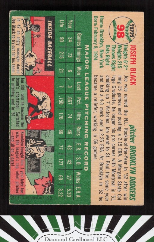 1954 Topps #98 Joe Black VG i, back