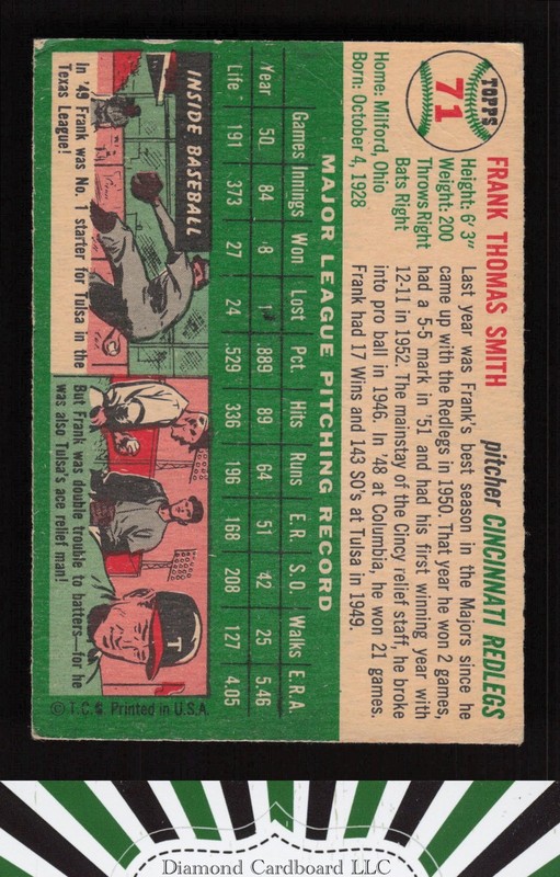 1954 Topps #71 Frank Smith VG [NICELY CENTERED] b, back