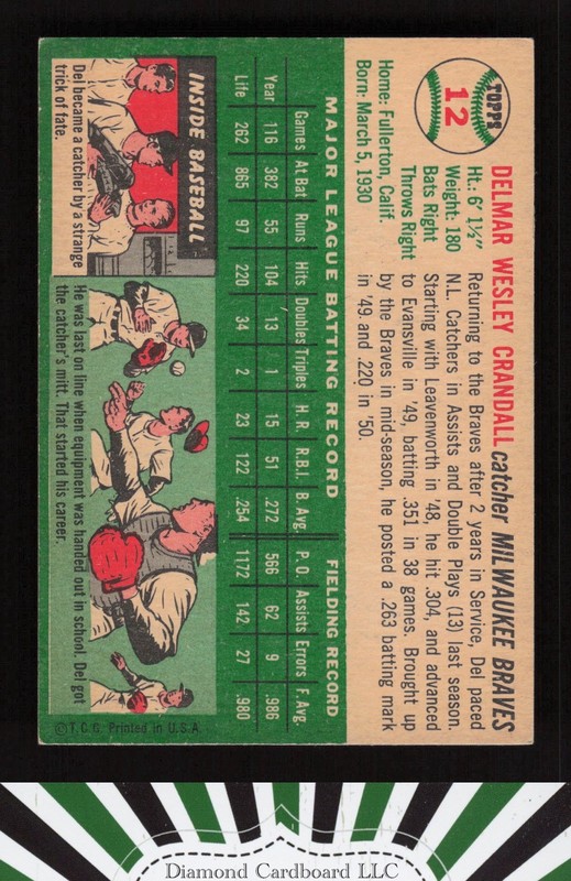 1954 Topps #12 Del Crandall VGEX a, back