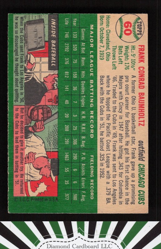 1954 Topps #60 Frank Baumholtz EX g, back