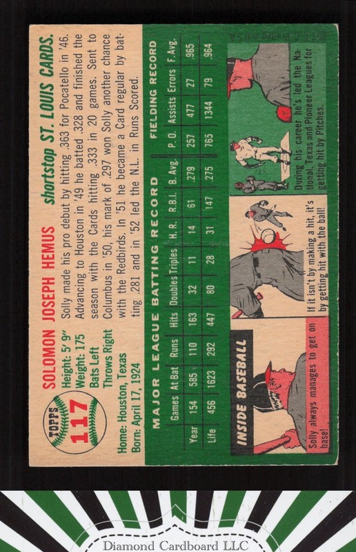 1954 Topps #117 Solly Hemus EXMT (ST) n, back