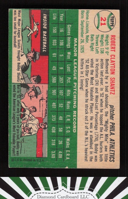1954 Topps #21 Bobby Shantz VGEX e, back