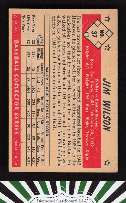 1953 Bowman Color #37 Jim Wilson EX+ [CENTERED] a, back