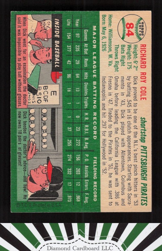 1954 Topps #84 Dick Cole VG+ [CENTERED] l, back
