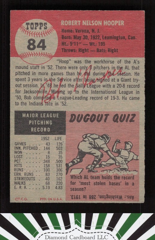 1953 Topps #84 Bob Hooper EX f, back