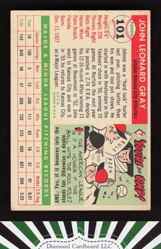1955 Topps #101 Johnny Gray VGEX+ r, back