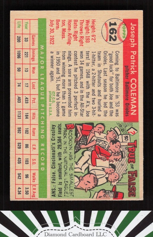 1955 Topps #162 Joe Coleman VGEX+ g, back