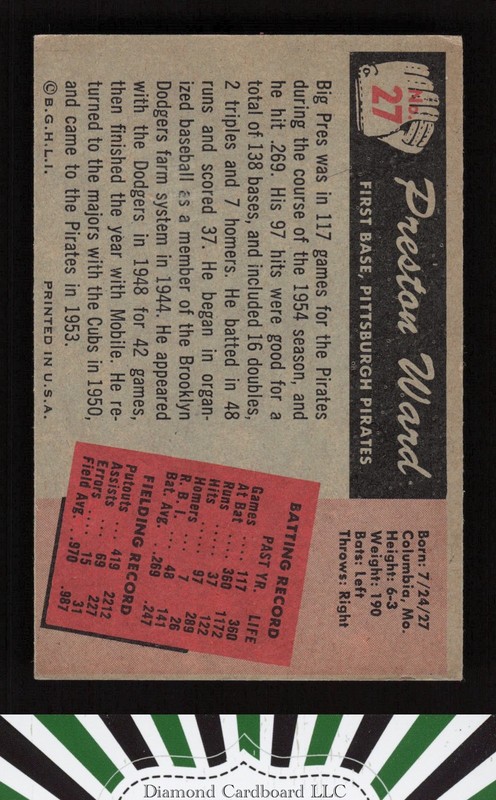 1955 Bowman #27 Preston Ward VGEX, back