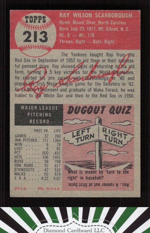 1953 Topps #213 Ray Scarborough VG i, back