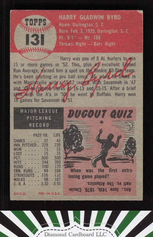1953 Topps #131 Harry Byrd : Bio uses white text VGEX i, back