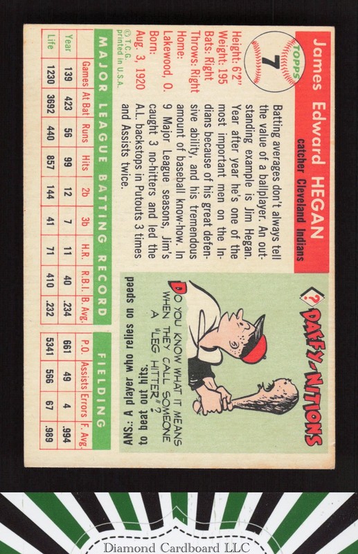 1955 Topps #7 Jim Hegan VGEX+ k, back