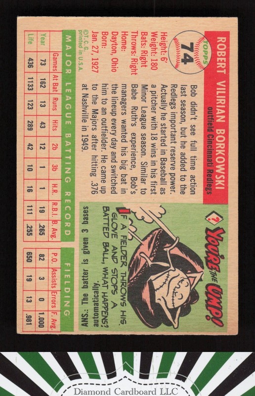 1955 Topps #74 Bob Borkowski VGEX f, back