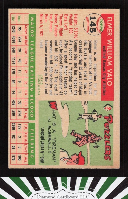 1955 Topps #145 Elmer Valo EX+ h, back