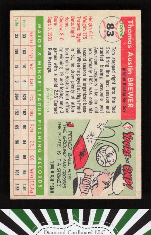 1955 Topps #83 Tom Brewer VG d, back