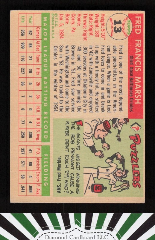 1955 Topps #13 Fred Marsh VG c, back