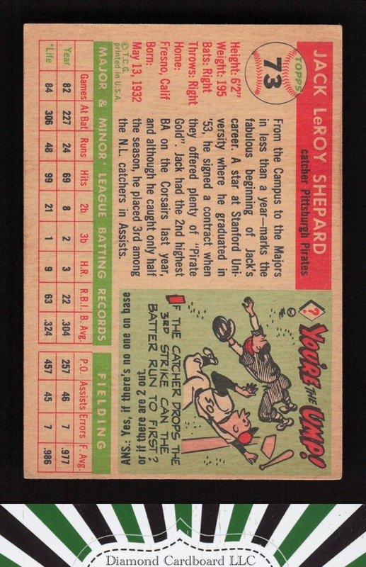 1955 Topps #73 Jack Shepard VG+ c, back