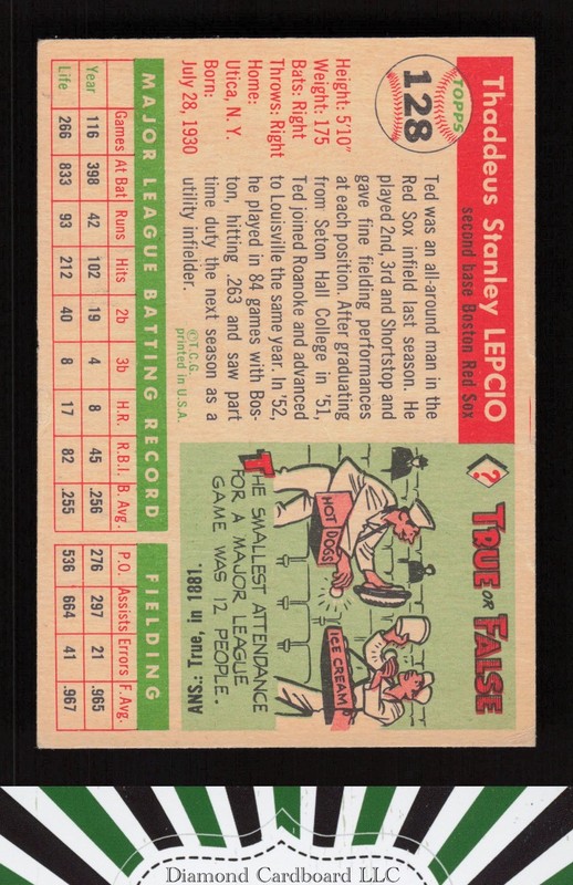 1955 Topps #128 Ted Lepcio VG a, back