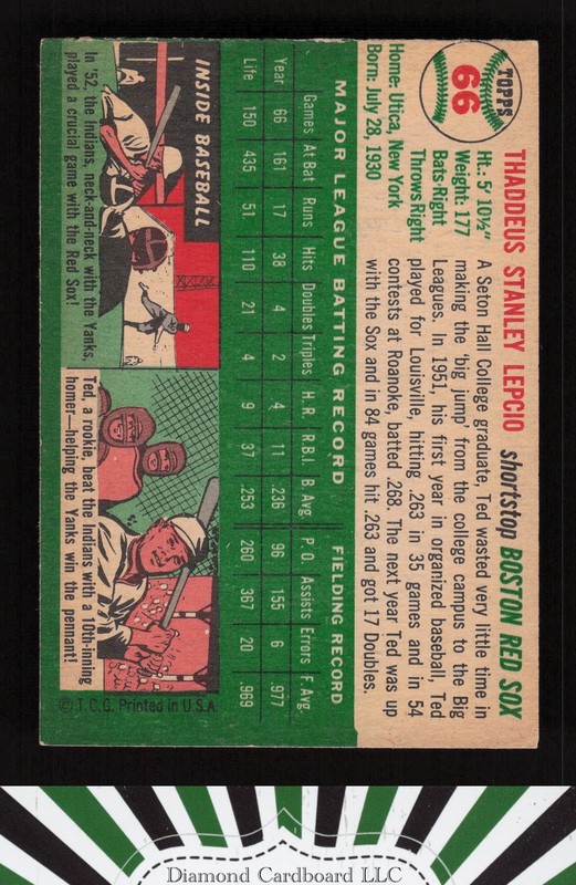 1954 Topps #66 Ted Lepcio VGEX (MK) d, back