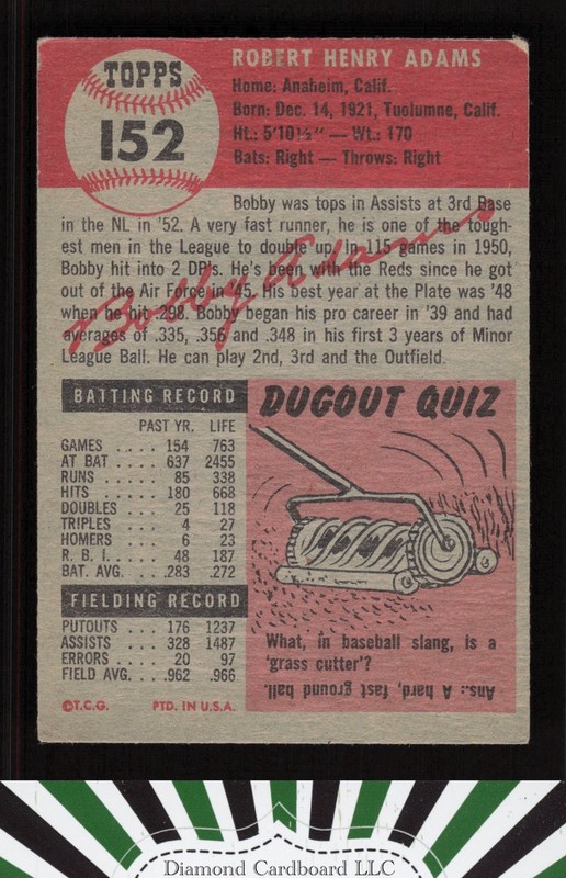1953 Topps #152 Bobby Adams : Bio uses black text VG c, back
