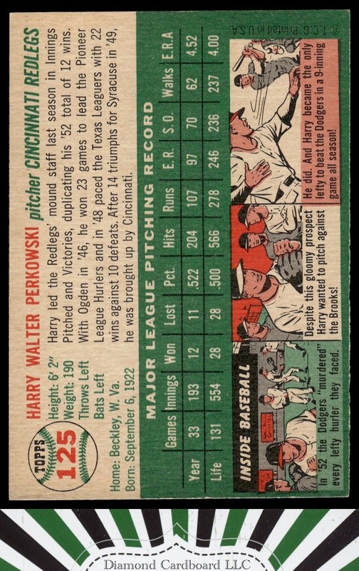 1954 Topps #125 Harry Perkowski EX k, back