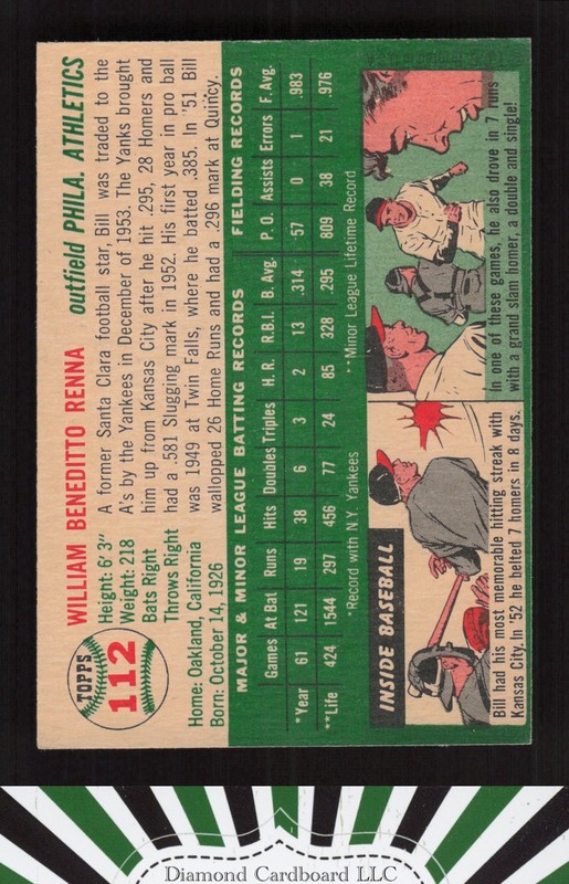 1954 Topps #112 Bill Renna EX d, back