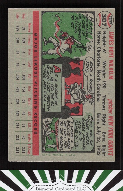 1956 Topps #307 Hoyt Wilhelm VGEX i, back