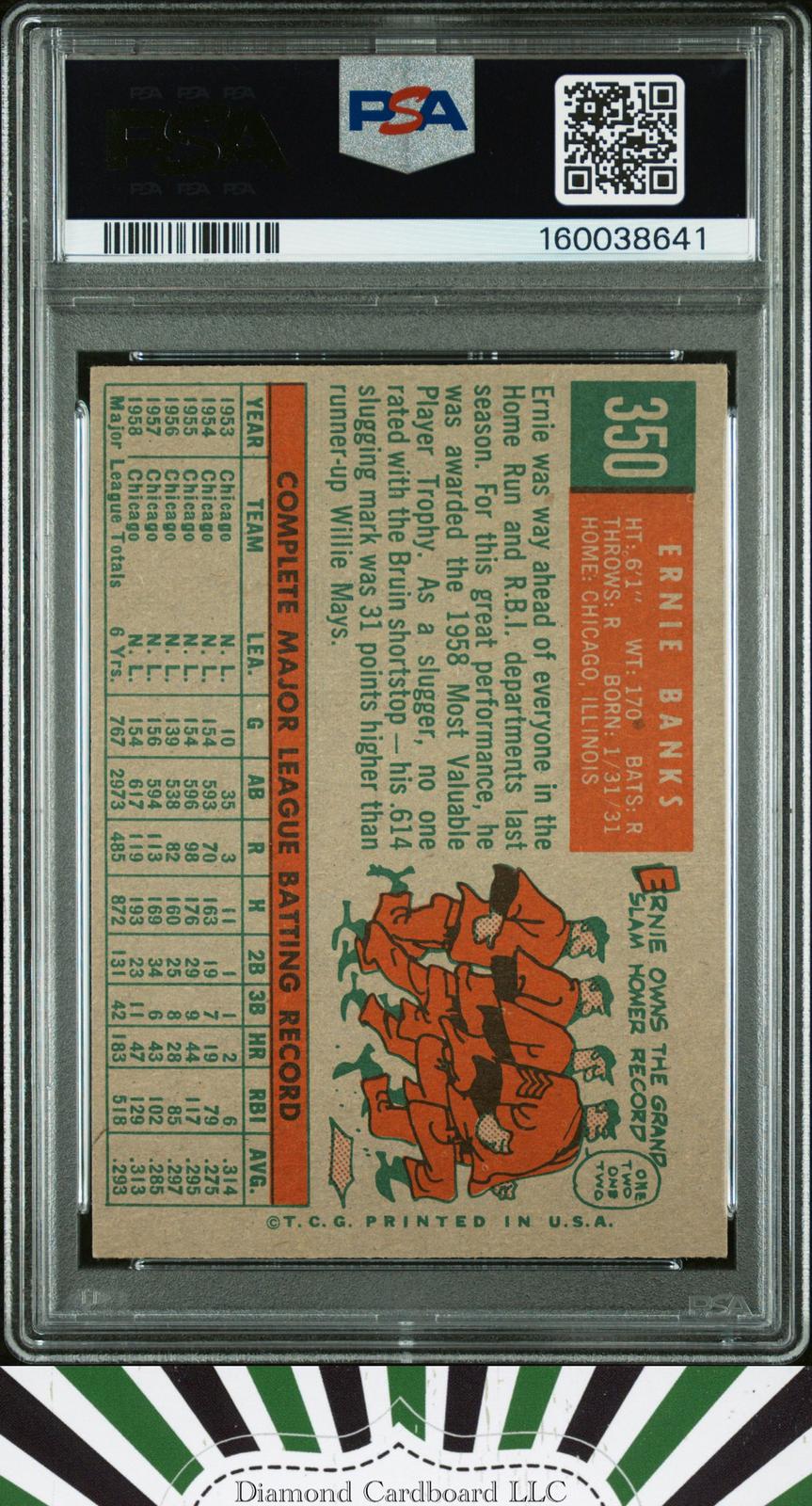 1959 Topps #350 Ernie Banks PSA 5.5, back
