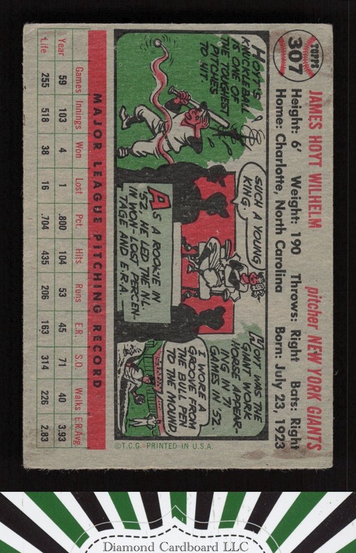 1956 Topps #307 Hoyt Wilhelm VGEX g, back