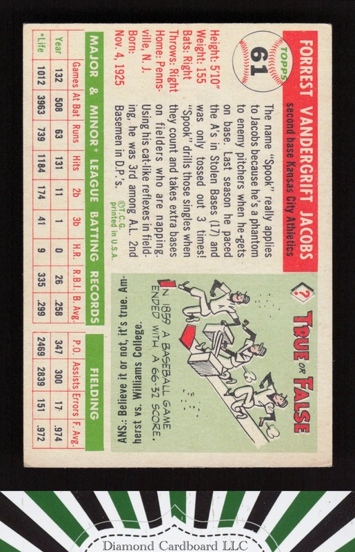 1955 Topps #61 Spook Jacobs VGEX f, back