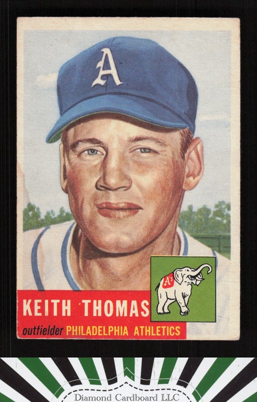 1953 Topps #129 Keith Thomas : Bio uses white text VG (ST) g, front