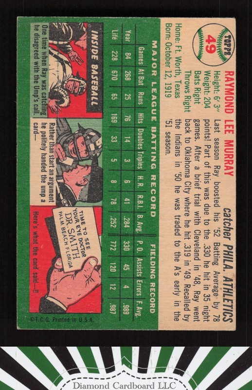 1954 Topps #49 Ray Murray VGEX b, back