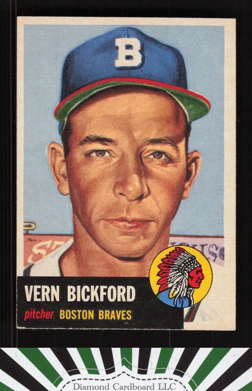 1953 Topps #161 Vern Bickford : Bio uses black text EX f, front