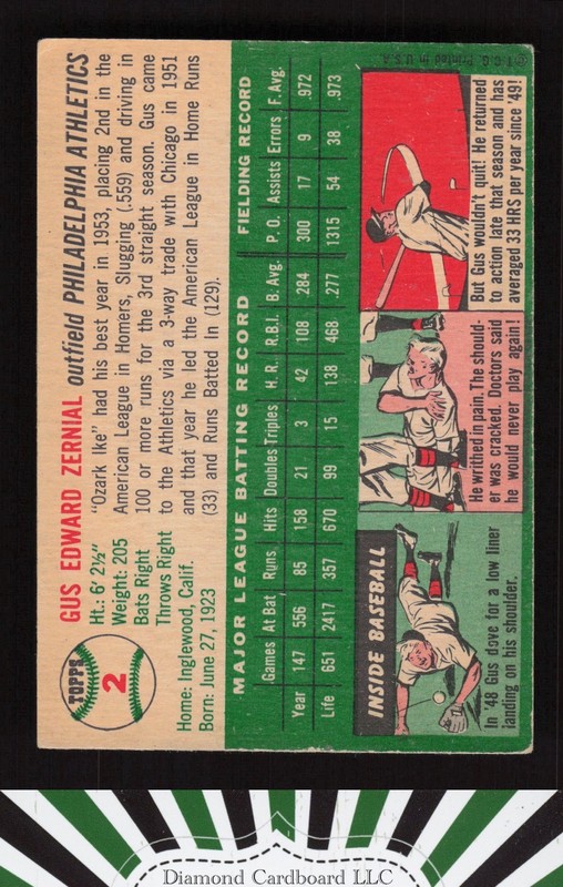 1954 Topps #2 Gus Zernial VGEX h, back