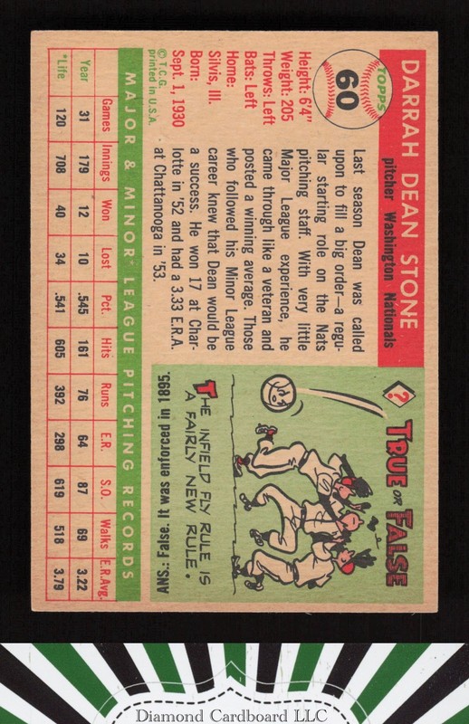 1955 Topps #60 Dean Stone EX [GOOD EYE APPEAL] k, back