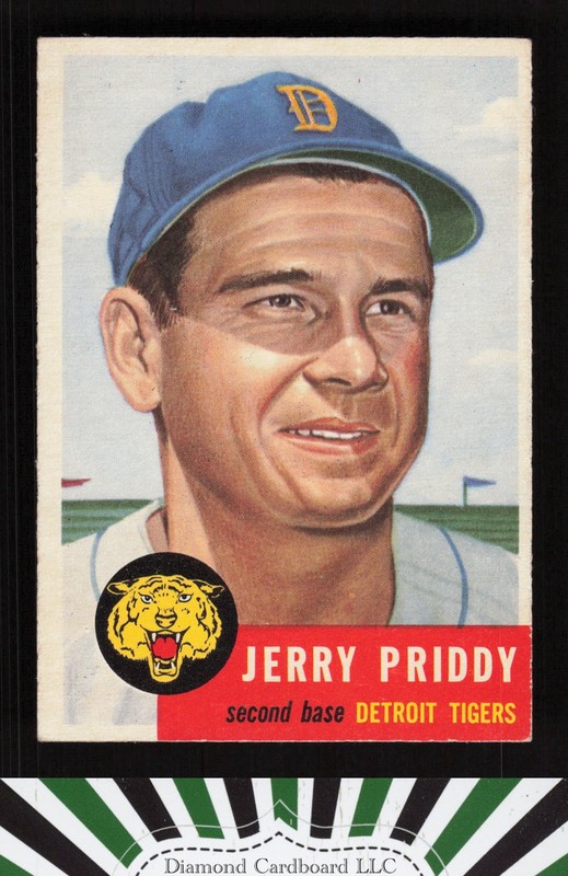 1953 Topps #113 Jerry Priddy : Bio uses white text EX h, front