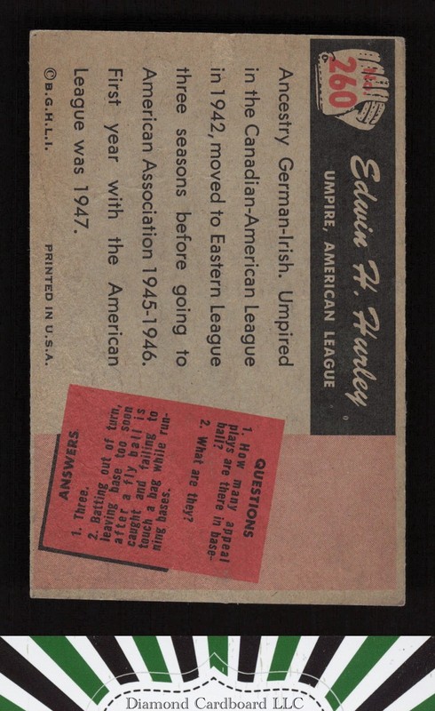 1955 Bowman #260 Edwin H. Hurley EX, back