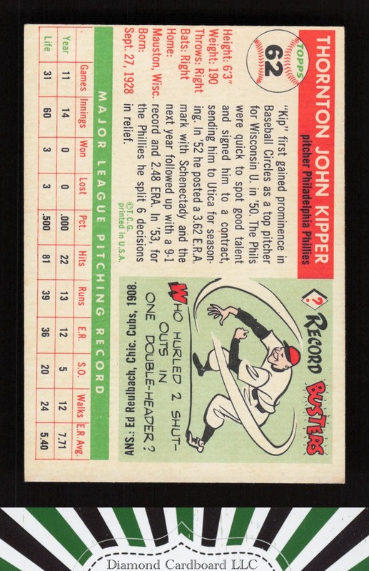 1955 Topps #62 Thornton Kipper VGEX m, back