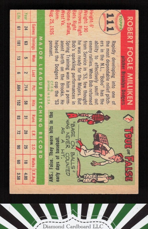 1955 Topps #111 Bob Milliken EXMT j, back