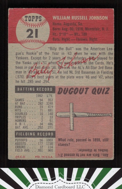 1953 Topps #21 Billy Johnson GD f, back
