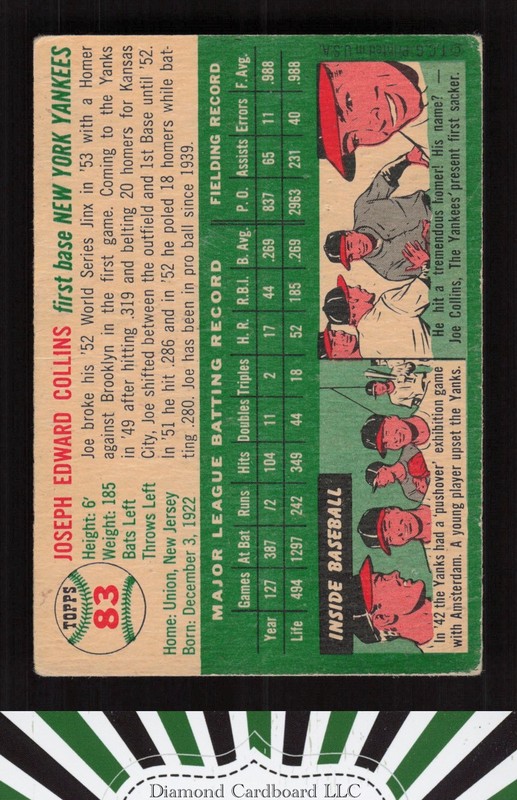 1954 Topps #83 Joe Collins VG h, back