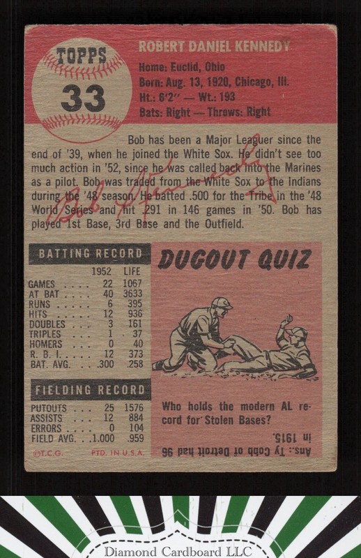 1953 Topps #33 Bob Kennedy GD a, back