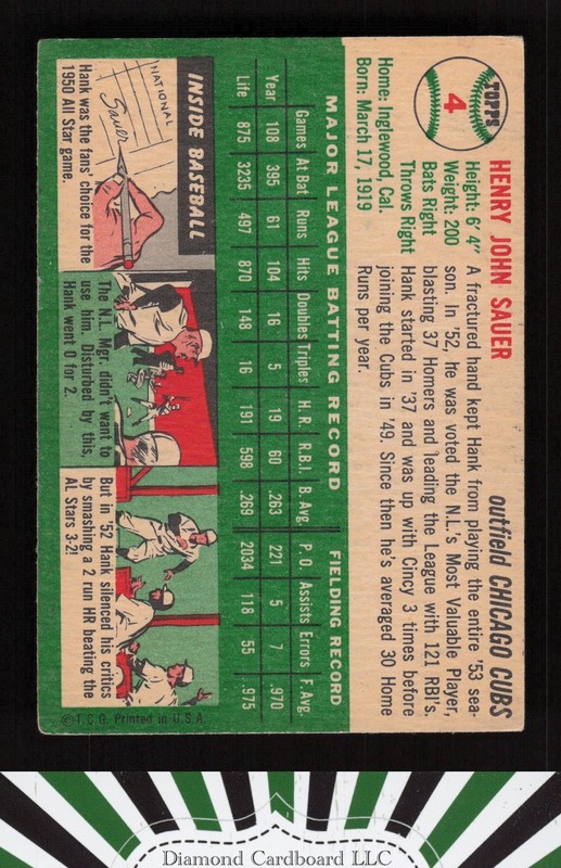 1954 Topps #4 Hank Sauer VGEX l, back