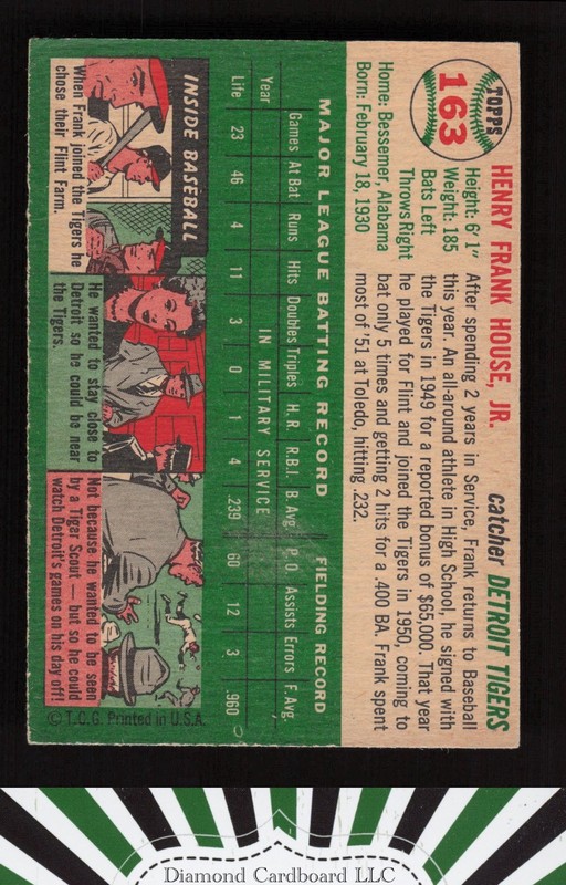 1954 Topps #163 Frank House VG b, back