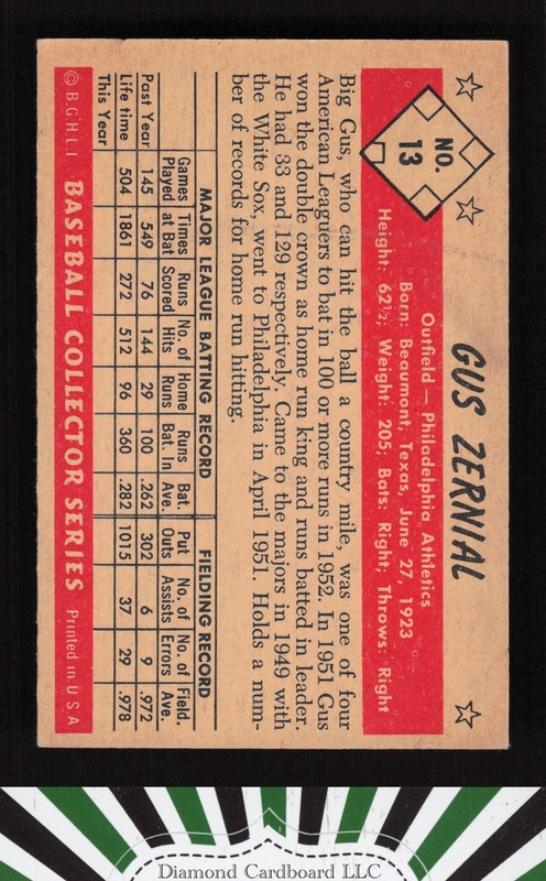 1953 Bowman Color #13 Gus Zernial VGEX a, back