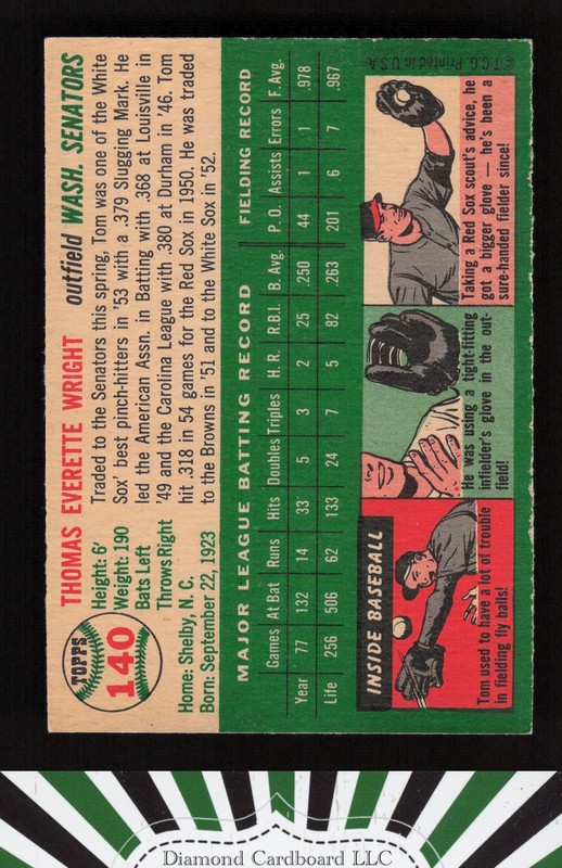 1954 Topps #140 Tom Wright EXMT d, back