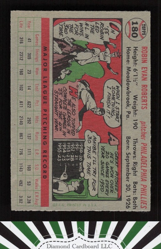 1956 Topps #180 Robin Roberts EX s, back