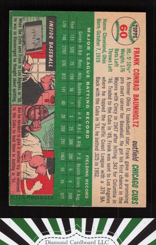 1954 Topps #60 Frank Baumholtz EX l, back