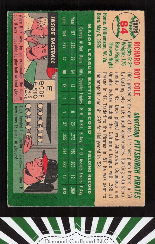 1954 Topps #84 Dick Cole VG+ k, back