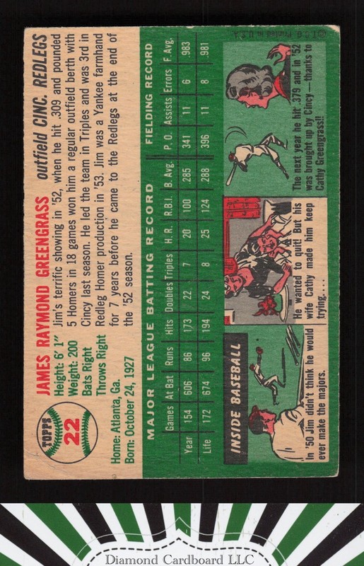 1954 Topps #22 Jim Greengrass VG e, back